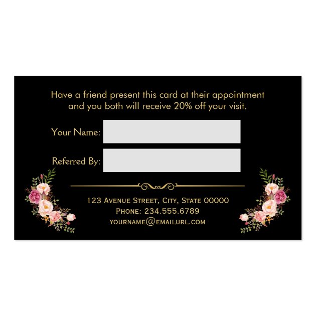 Refer a Friend | Beautiful Pink Floral Stripes Business Card (back side)