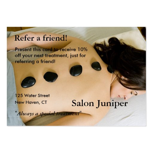 Referral Card with massage stones Business Card Template (front side)