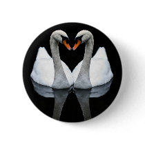 Reflections of Love, Heart Shape, White Swans Pin