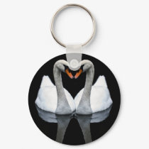 Reflections of Love, Heart Shape, White Swans keychains by beverlytazangel Reflections of Love, Heart Shape, White Swans keychains