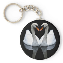 Reflections of Love, Heart Shape, White Swans Keychain