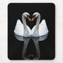 Reflections of Love, Heart Shape, White Swans Mouse Pads