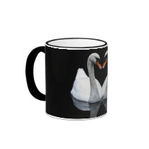 Reflections of Love, Heart Shape, White Swans mugs