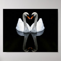 Reflections of Love, Heart Shape, White Swans Print