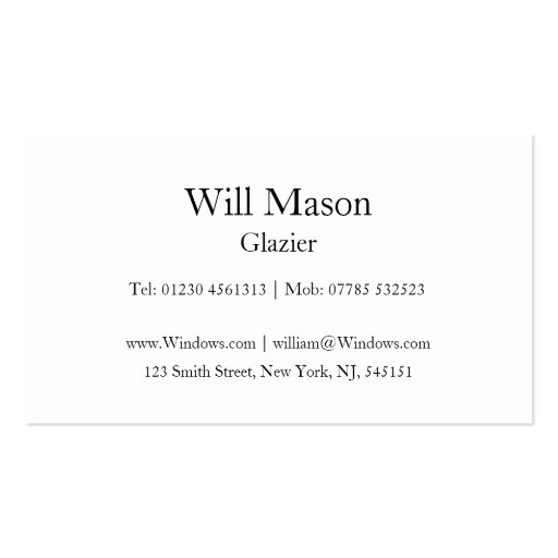 Reflective Text - Glazier - Business Card (back side)
