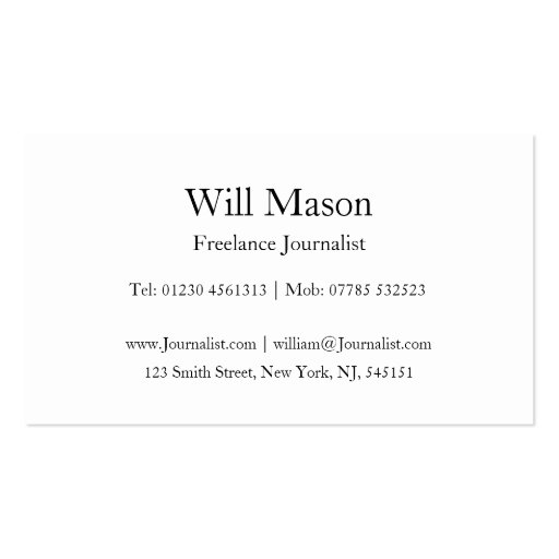Reflective Text - Journalist - Business Card (back side)