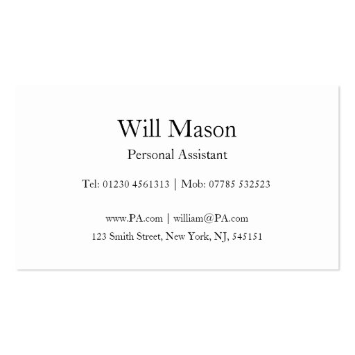 Reflective Text - Personal Assistant Business Card (back side)