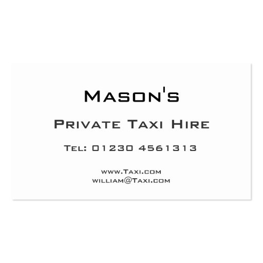 Reflective Text - Taxi - Business Card (back side)