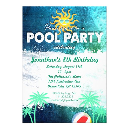 Refreshing Pool Party Birthday Invitation (front side)