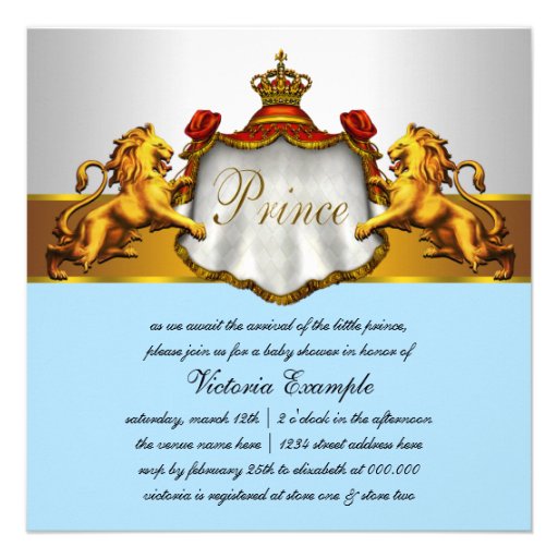 Regal Baby Blue Prince Baby Shower Invitations