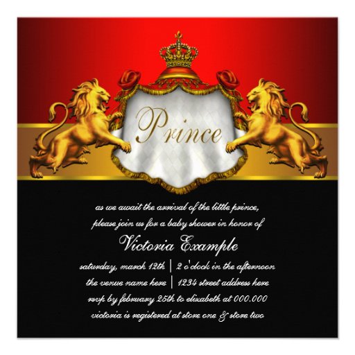 Regal Black and Red Prince Baby Shower Custom Invitation