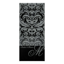 Regal Black Monogram Damask Wedding Menu Personalized Invite