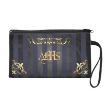 Regal Black Monogram Gold Filigree Wristlet Bag