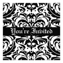 Regal Black & White Damask Scroll Invitation