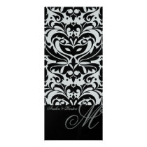 Regal Black & White Monogram Damask Wedding Menu Custom Invites