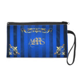 Regal Blue Monogram Gold Filigree Wristlet Bag