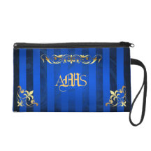 Regal Blue Monogram Gold Filigree Wristlet Bag