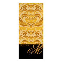 Regal Creme & Gold Monogram Damask Wedding Menu Personalized Announcement