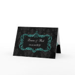 regal flourish black and aqua damask thank you card