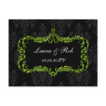 regal flourish black and green damask thank you postcards