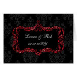regal flourish black and red damask thank you greeting card