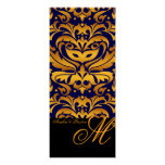 Regal Gold & Blue Monogram Damask Wedding Menu Invite