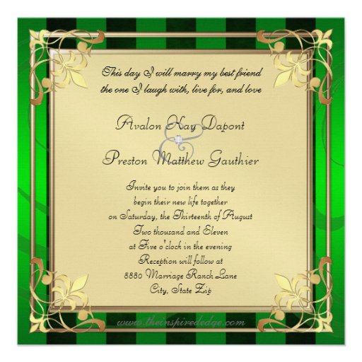 Regal Gold Filigree Green Stripe Invitation