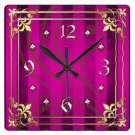 Regal Gold Filigree Pink Stripe Clock