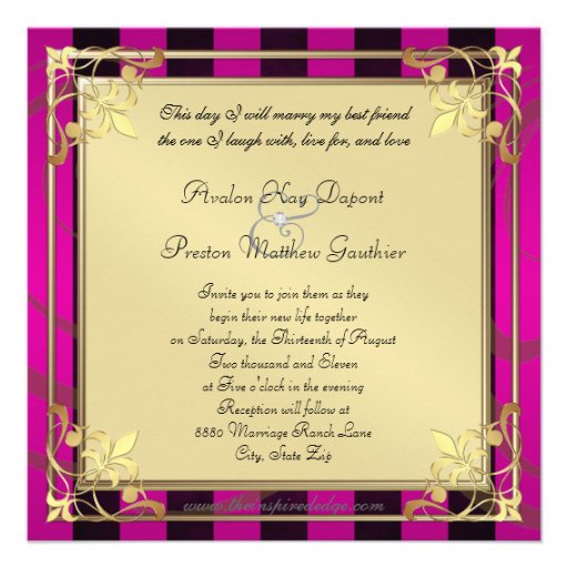Regal Gold Filigree Pink Stripe Invitation