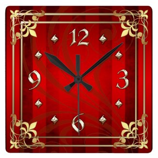 Regal Gold Filigree Red Stripe Clock