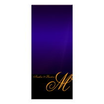 Regal Gold Monogram Blue Modern Wedding Menu Custom Invite