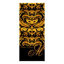 Regal Gold Monogram Damask Wedding Menu Personalized Announcement