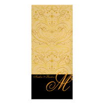 Regal Gold Monogram Filigree Damask Wedding Menu Invitation