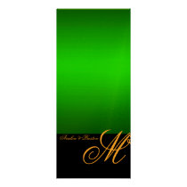 Regal Gold Monogram Green Modern Wedding Menu Invitations