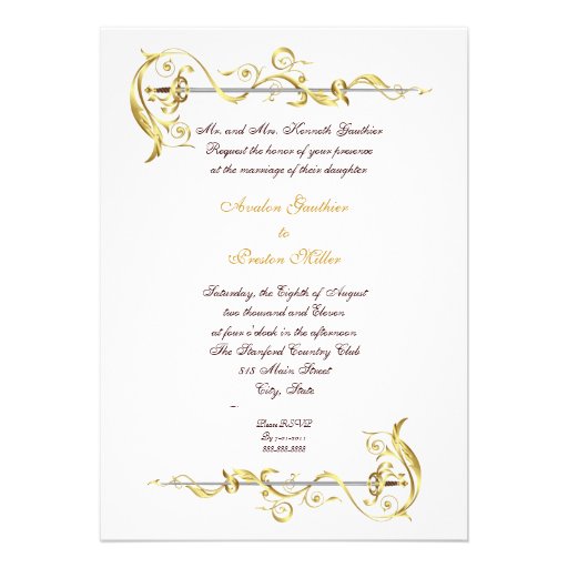 Regal Gold Scroll Ribbon Sword Wedding Invitation