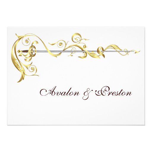 Regal Gold Scroll Ribbon Sword Wedding Invitation