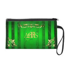 Regal Green Monogram Gold Filigree Wristlet Bag