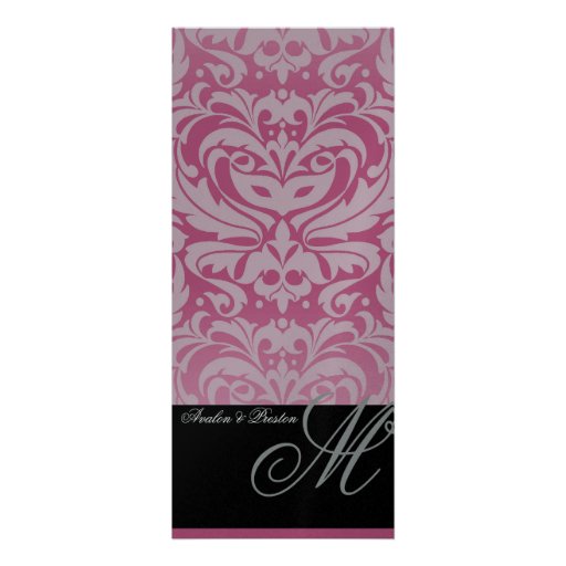Regal Pink Monogram Damask Wedding Menu Custom Invitation