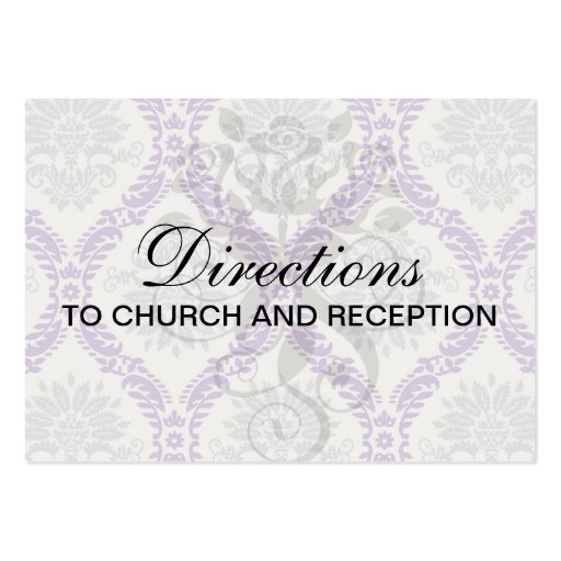 regal purple gray and cream damask design business card (front side)