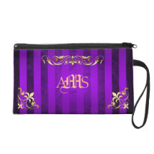 Regal Purple Monogram Gold Filigree Wristlet Bag