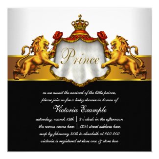 Regal Red Gold Prince Baby Shower Invitations