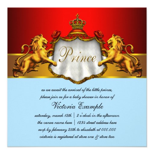 Regal Red Prince Baby Shower Invitations