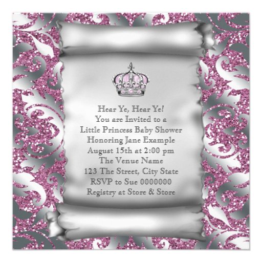 Regal Royal Pink Princess Baby Shower Invites