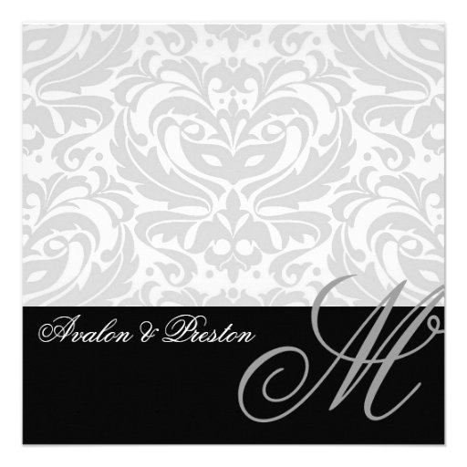 Regal Silver Monogram Damask Wedding Invitation