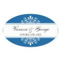Regal swirl navy oval out of town gift bag favor sticker