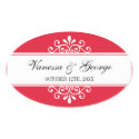 Regal swirl red oval out of town gift bag favor sticker