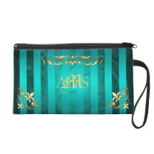 Regal Teal Monogram Gold Filigree Wristlet Bag