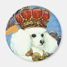 Regal White Poodle with Crown portrait Magnets