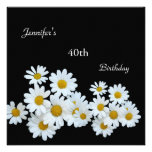 Regal White Yellow Flower 40th Birthday Black Personalized Announcement