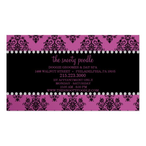 Regalia Purple Jeweled Damask Dog Grooming/Spa Business Card Templates (back side)